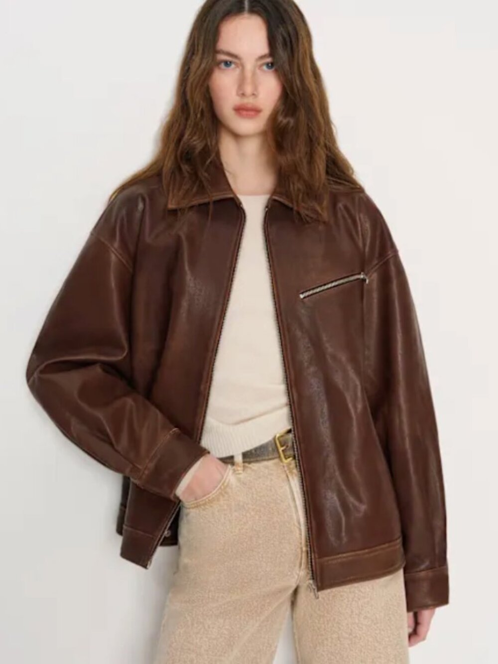 Reformation Veda Marco Leather Oversized Bomber Jacket